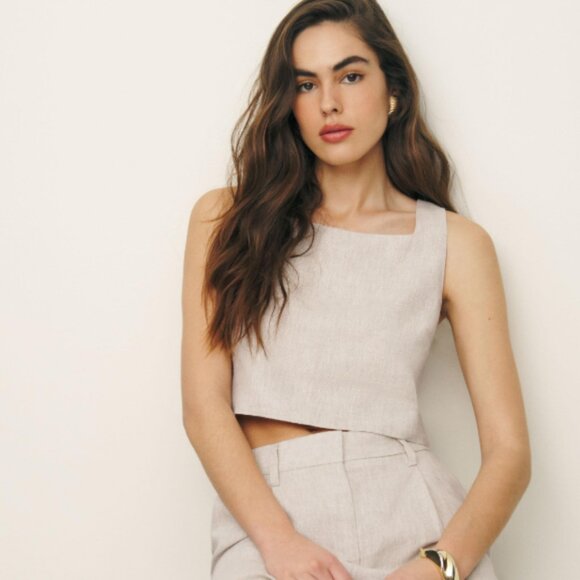 Reformation Linen Crop Top Beige Size Small - Picture 1 of 4